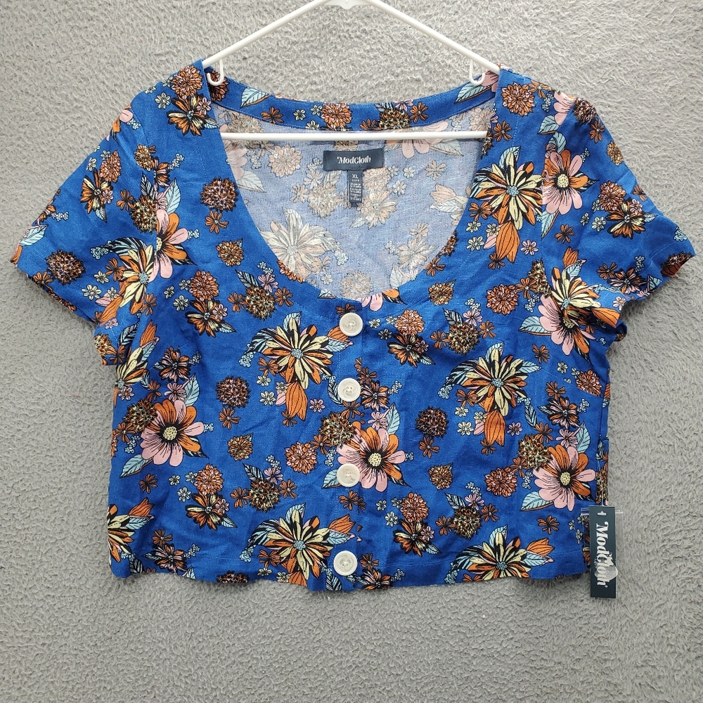 Modcloth Blue Floral Crop Top